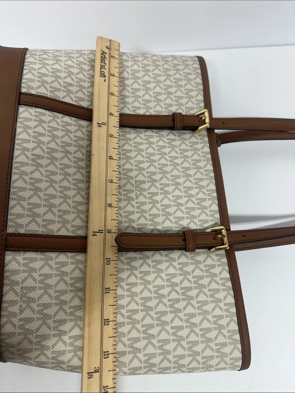 Michael Kors Beige Signature Canvas Tote with Brown Trim
